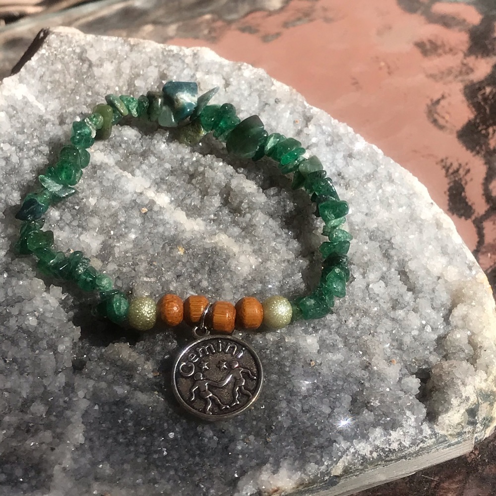 Moss agate Gemini stretch bracelet